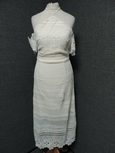  Dunkelrosa Premium Spitze Midi Kleid weiß UK 8 LN023 ii 07 - Bild 1 von 5