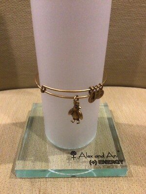RETIRED Alex And Ani ''Penguin'' Rafaelian Gold Charm Bangle Bracelet - 2015