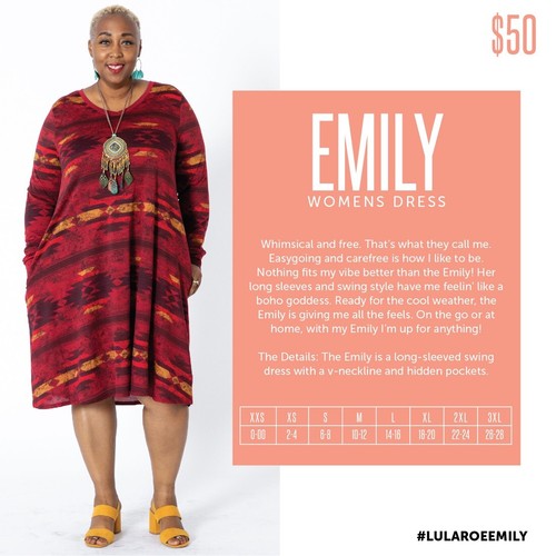 LuLaRoe Emily Long Sleeve V-Neck Dress 