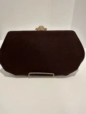 Vintage Morris Moscowitz Brown Silk Clutch Purse Pink Lining Attached Coin Purse