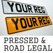 PAIR 2x 3D PRESSED METAL ALUMINIUM NUMBER PLATES Registration MOT DVLA COMPLIANT