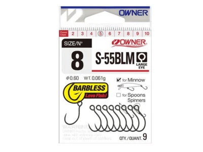 NEUF Owner S-55BLM Barbless Black Chrome Hameçons pour leurres Truite - Photo 1/2