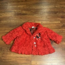 Disney Minnie Mouse 3/6 Month Infant Red Faux Fur Coat Jacket Rhinestone Holiday