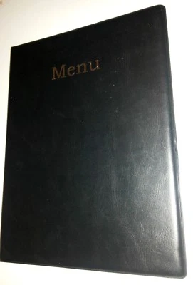 SPIRITUALGATEWAY QTY 50 (fifty)A4 MENU COVER/FOLDER IN BLACK LEATHER LOOK PVC WITH gold BLOCKING