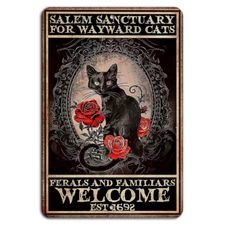 Salem Sanctuary for Wayward Cats Sign - Vintage Decor 8x12 Inch Aluminum