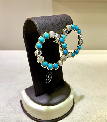 Mark Henry Bubble Turquoise And Diamond Earrings 18K Yellow Gold 