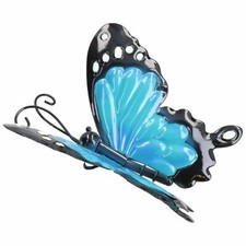 Pequeño ornamento de arte de pared de jardín/hogar mariposa de metal azul 3D ...
