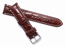 20mm 22mm Brown HQ Croco Embossed Leather Water Resistant Men Watch Band Strap