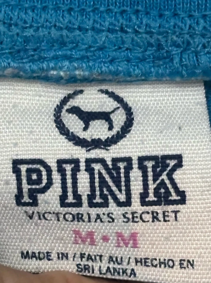 "Pantalones deportivos pequeños de colección Y2K Victorias Secret 8"" azul amor rosa deletrear pierna ancha" Foto 3 de 4