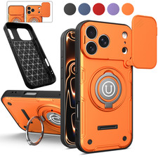 For iPhone 15 16 17 Pro Max Magnetic Ring Stand Case Slide Camera Lens Cover