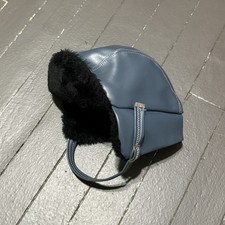 Vintage 50s Children  s Trapper Hat Faux Fur Lined Blue Aviator Winter Hat