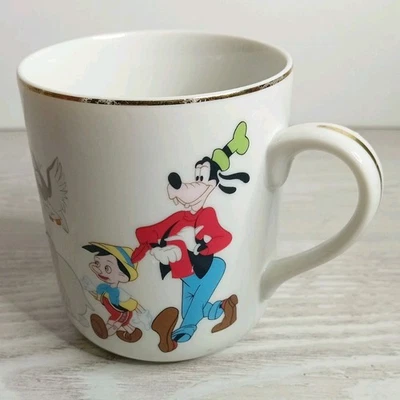 Vintage Walt Disney Gold Trimmed Porcelain Mug Made In Japan Clasic Characters - Image 1 of 4