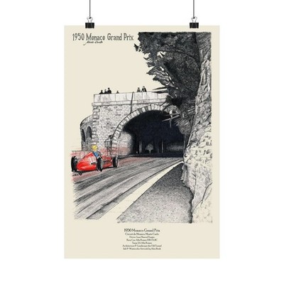 Monaco GP Vintage Wall Art Print - Juan Manuel Fangio Alfa Formula Racing Poster