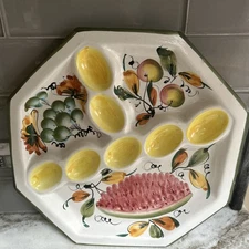 Vintage Large Ceramic Divided SERVING PLATTER  Deviled Eggs Italy Hand Painted