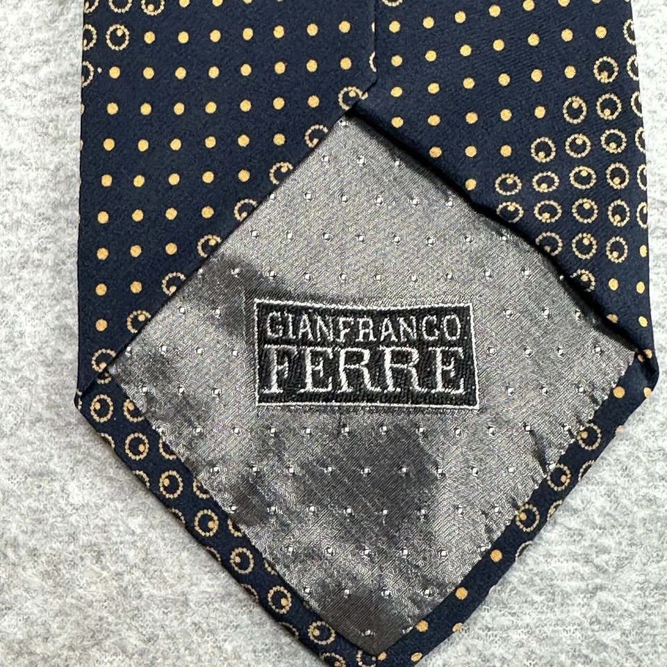 Corbata para Hombre Gianfranco Ferré Negra Seda Oro Lunares Rayas Hecha en Italia Foto 3 de 4