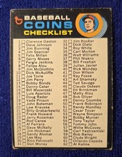 1971 TOPPS BASEBALL COINS CHECKLIST UNMARKED #161