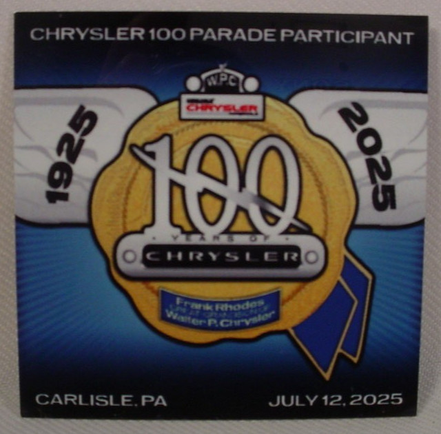 CHRYSLER 100th ANNIVERSARY PARADE PARTICIPANT DASH PLAQUE