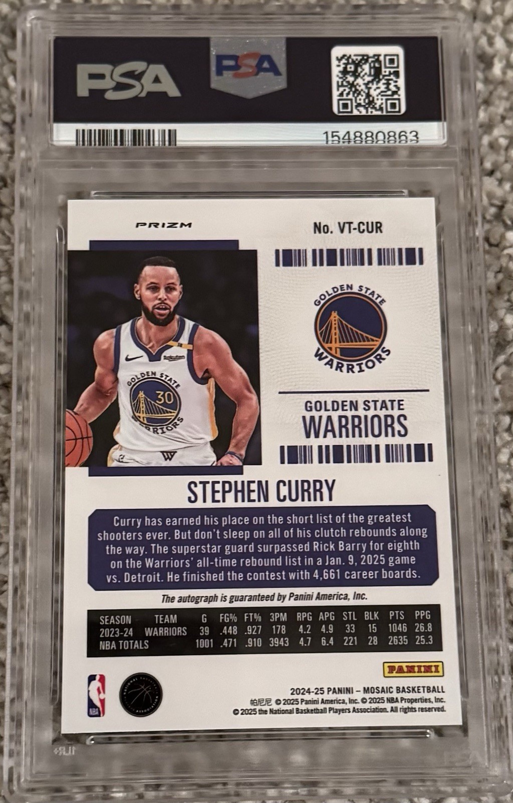 2024-25 Mosaic Stephen Curry Contenders Optic Veteran Ticket International PSA 9 view 2