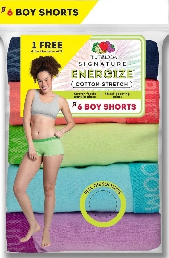 TALLA 8 Fruit of the Loom SIGNATURE ENERGIZE BOY SHORTS 6PK 94% Cuna/6% Spandex + Regalo Foto 4 de 4