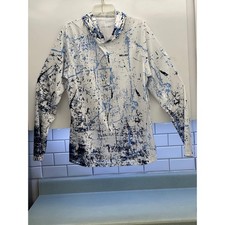 WELIGU Mens XL Sun Hoodie Blue White Paint Splatter Performance Fishing Shirt