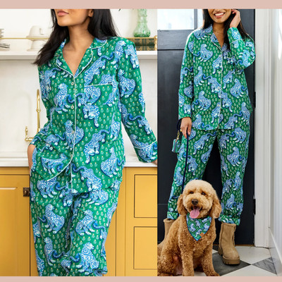 NWT $168 Printfresh [ Large ] 100% Organic Cotton Long PJ Set Tiger Queen U1893