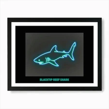 Neon Blacktip Reef Shark 2 Poster A Framed Wall Art Poster Canvas Print Picture