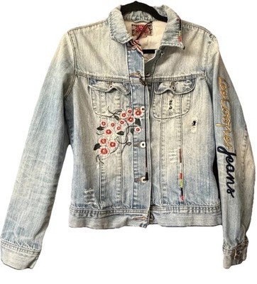 Lee Cooper Distressed Embroidered Light Denim Jean Jacket