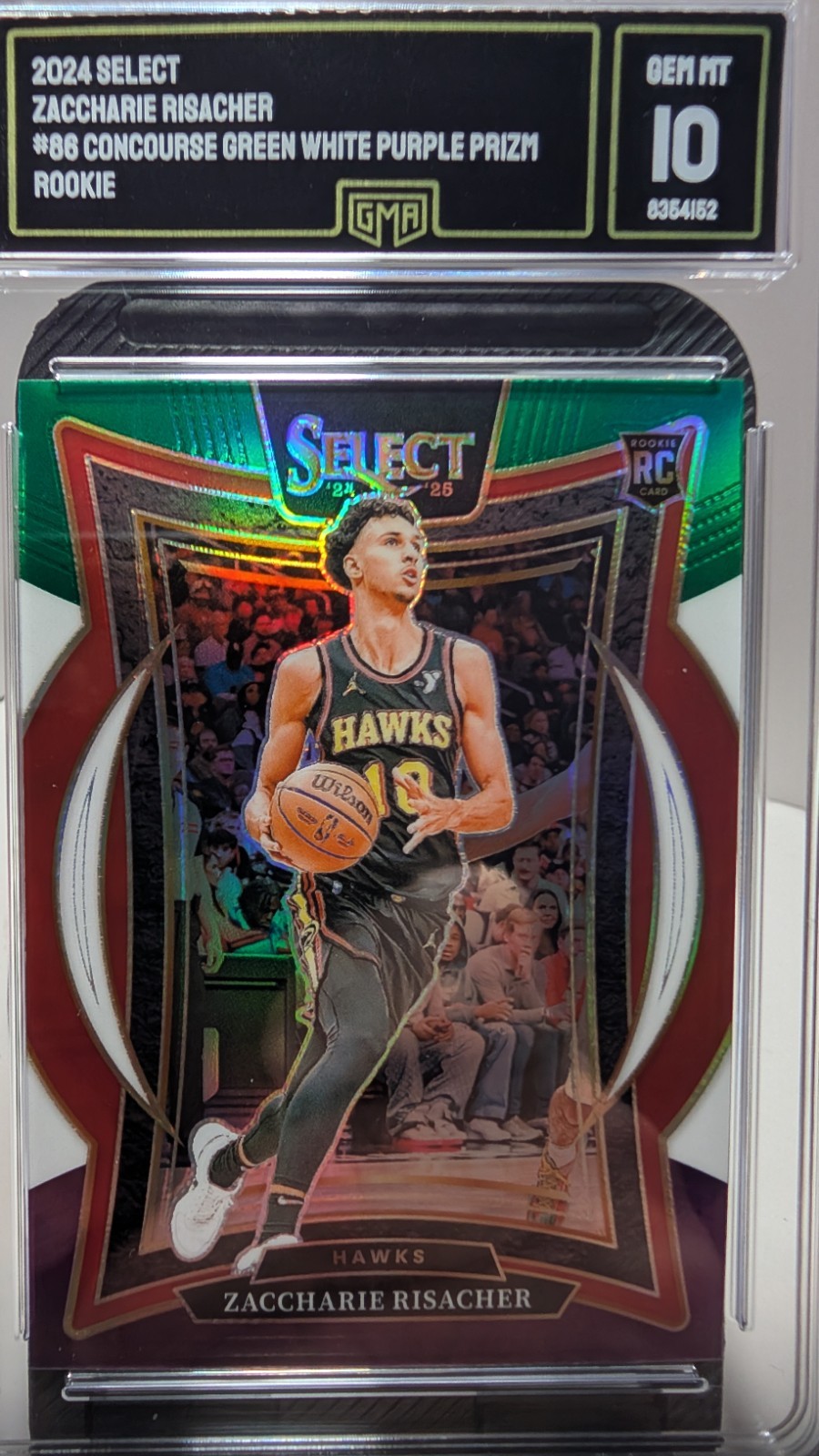 2024-25 Panini Select Rookie Zaccharie Risacher #86 Green White Purple Prizm 10