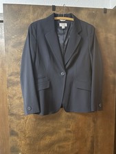Talbots Petites Navy Wool Blend Blazer Jacket Lined Stretch Button Pockets 12