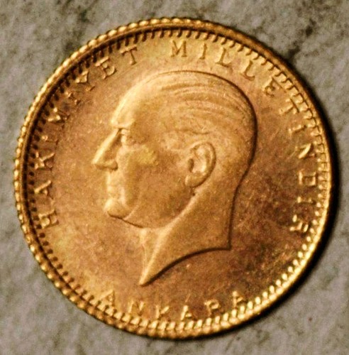 1923 37 (1960) TURKEY GOLD 25 KURUSH (UNC) MINTAGE: 31,000