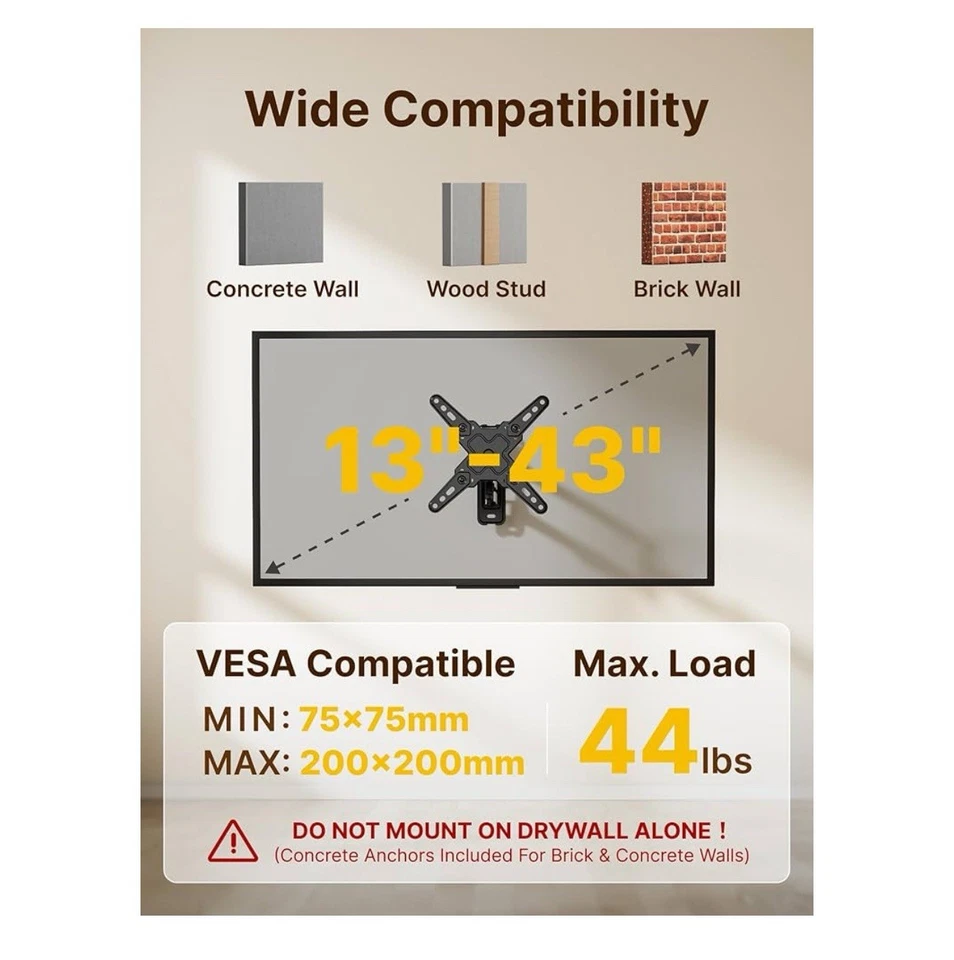 Suporte de parede Barkan 13-43 polegadas Full Motion TV, suporta 55 lb, garantia vitalícia - Imagem 2 de 4