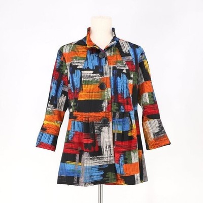 ALI MILES Woven Abstract Print Wire Collar Button Front Jacket Size S
