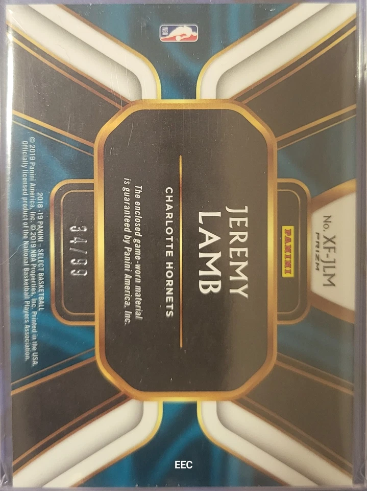 Jeremy Lamb 🏀🏀 2018 Panini Select X-Factor Purple Prizm Patch SP/99 Foto 2 de 2