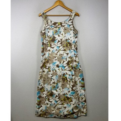 Coastal Boho J. Jill Womens 12 Blue Floral Cotton Smocked Back Midi Sundress