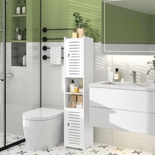 Tall Slim Storage Cabinet Floor Standing Unit Bathroom Kitchen Living Room White