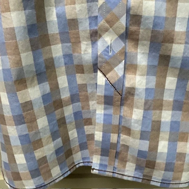 ZAGIRI Dress Shirt Mens Large Button Up Unique Brown Blue Checked Accent Stitch - Image 2 of 4