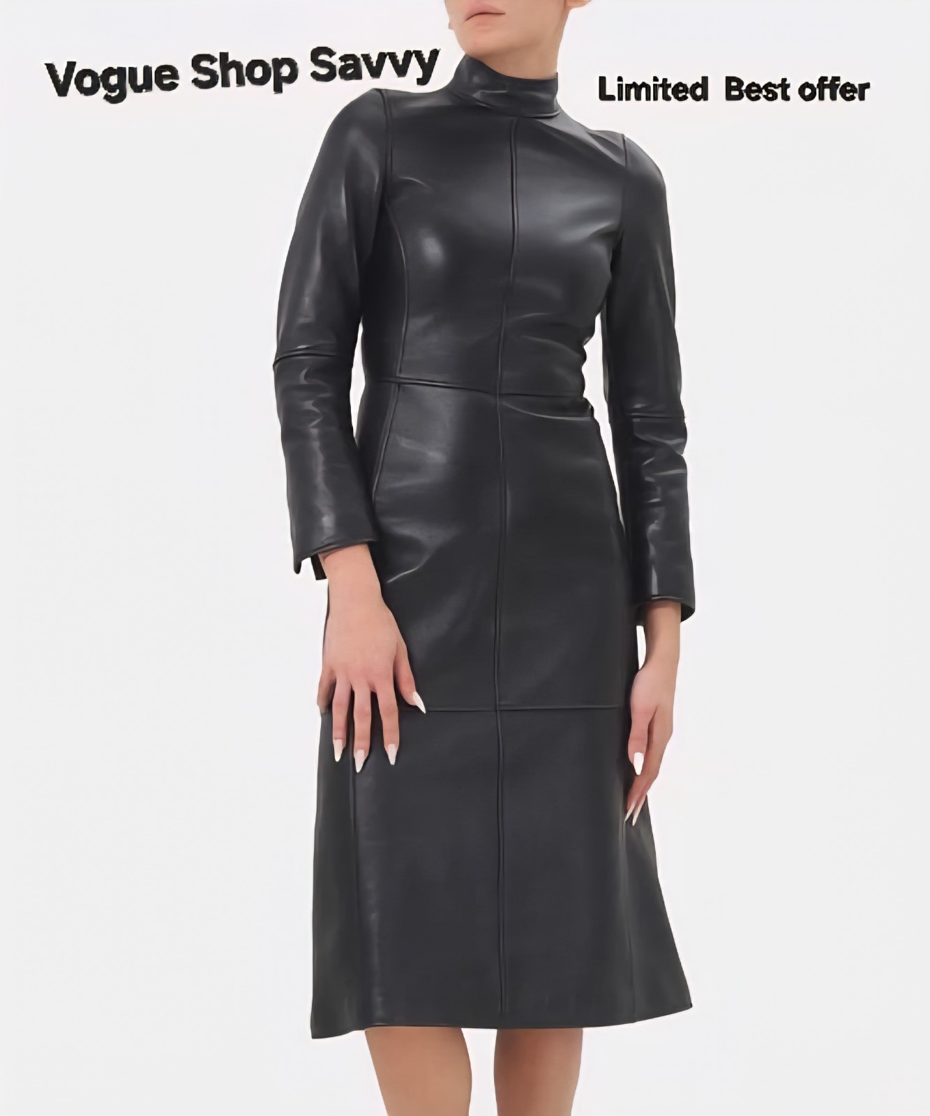 Women's Leather Midi Dress | High Collar Long Sleeve Gift for her Custom Made