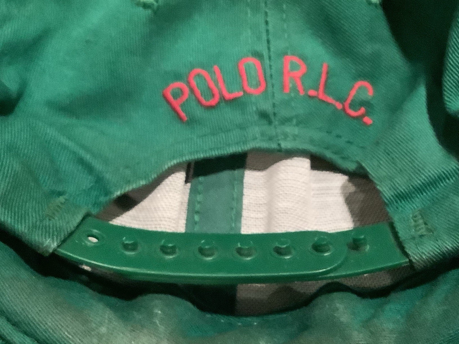 Polo Ralph Lauren Cappello Verde Berretto Baseball Cinghia Regolabile Rosso Pony Logo Vintage