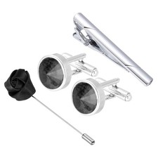 Cufflinks Ties Clip Lapel Pin Set with Gift Box for Black 