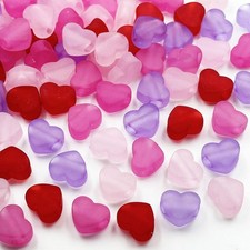 Red Pink Acrylic Heart Beads 200pcs Transparent Frosted DIY Jewelry Bulk Spacers