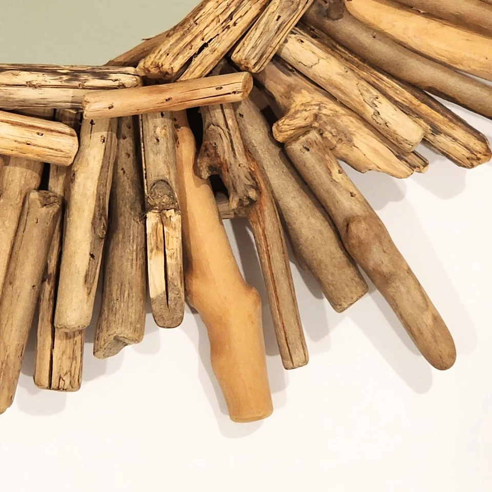 Driftwood Sunburst Wall Mirror 20" Round Rustic Decorative Beach House Décor - Image 3 of 4