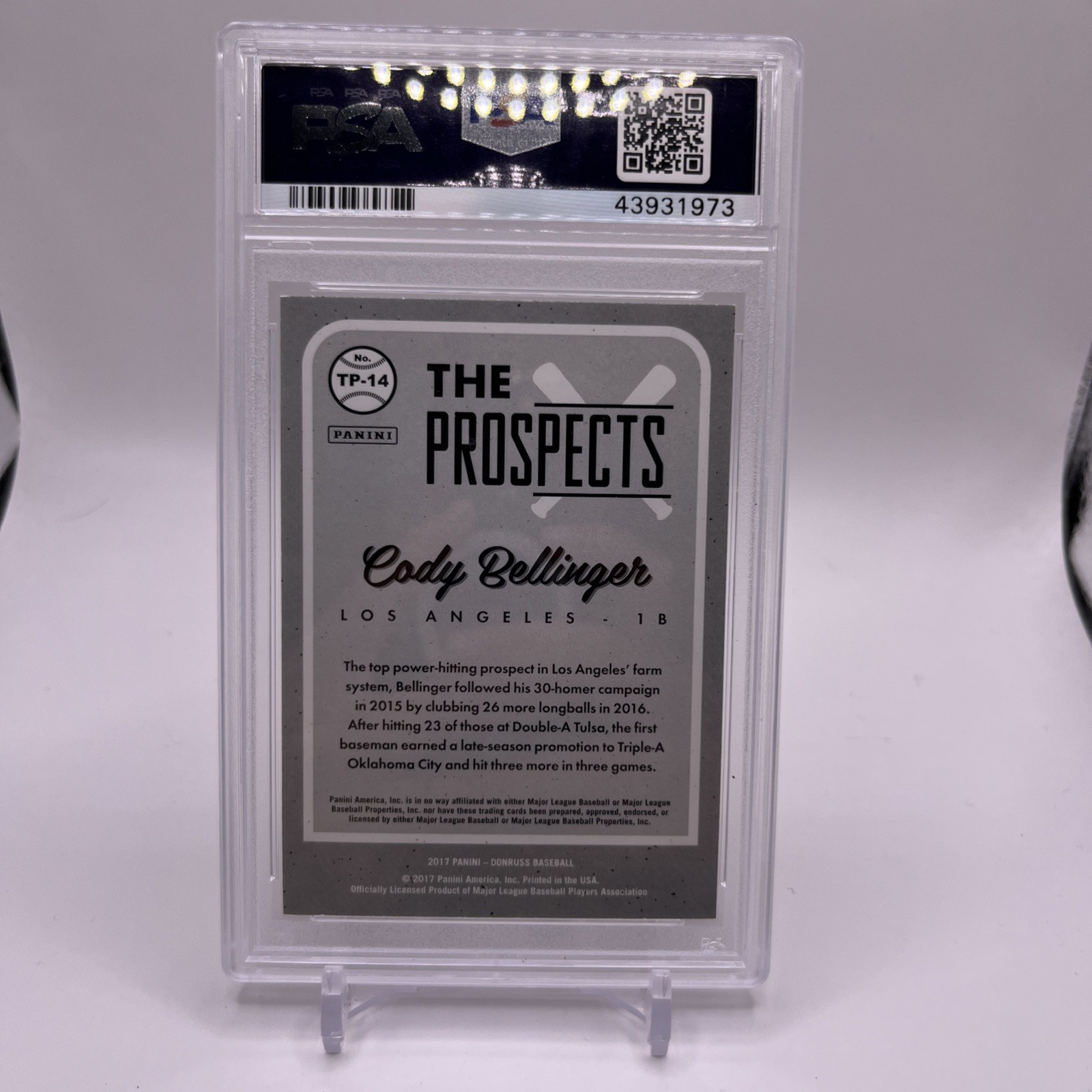 2017 Panini Donruss The Prospects Cody Bellinger RC #TP-14 PSA 10 gem Dodgers view 2