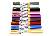 Spring Hinge Reading Glasses in Compact Aluminum Tube Hard Case Readers in Tube