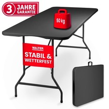 WALTER Klapptisch 180cm klappbar, Gartentisch, Campingtisch schwarz, wetterfest