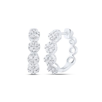 Runde Creolen mit natürlichen floralen Diamanten 1 kt Weißgold