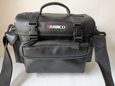 Vintage Large Black Ambico Leather Shoulder Carry Bag For Camera/Video Gear