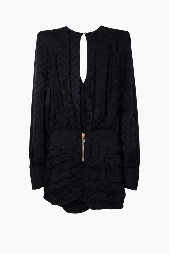 Balmain x H&M 黑色丝绸提花垂褶迷你连衣裙 - 4 码(美国 4 码/34 欧元) — 第 2/4 张图片