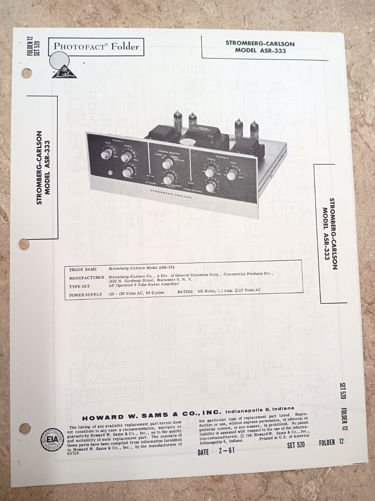 STROMBERG-CARLSON ASR-333 - Tubed Stereo Amplifier - NOS SAM