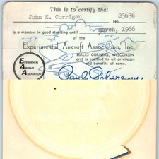 LOT 1966 Experimental Aircraft Association EAA Membership Card Hales Corners 9C