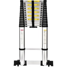 Teleskopleiter 6,3m Aluminium, Stabilisator, Rutschfeste Füße, Extra Hoch & S...